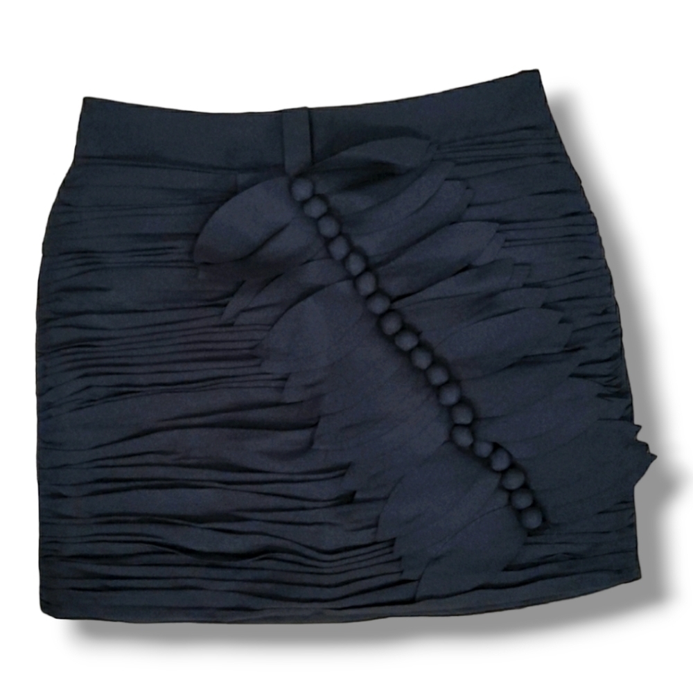 Twelve by Twelve Navy Blue Pleated Floral Aplique Fully Lined Mini Skirt-Size SP